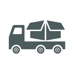 Obraz premium Delivery car, product shipment icon. Gray vector graphics.