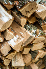Stacks of Firewood. Preparation of firewood for the winter. Pile of Firewood.Firewood background