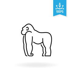 Gorilla vector icon. Monkey outline symbol. Wild animal, African savannah fauna.