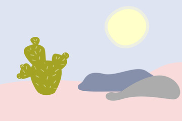 African landscape. Abstract minimalist desert and cactus pattern backgrouns for t shirt print, souvenir shop tag, for wall decor, for travel agency flyer design etc
