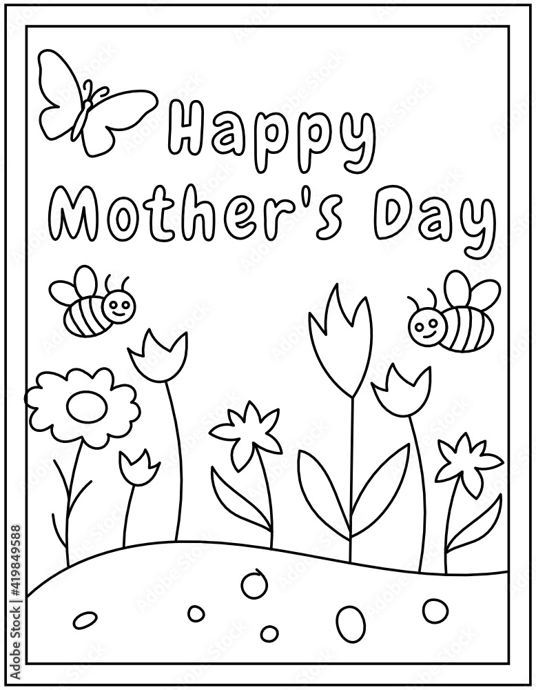 Poster mother day coloring page designed in hand drawn vector