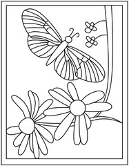 
Flower butterfly designed in coloring page vector 

