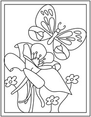 
Flower butterfly designed in coloring page vector 


