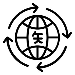 Global Dubbing Service Concept, Globe with Arrows and Chinese Text Vector line Icon Design, Language Translation symbol on white background, Dub localization stock illustration