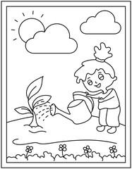 
Plant watering page design with hand drawn vector 

