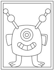 
A one eyed monster line vector coloring page 

