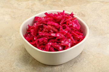 Marinated red cabbage in the bowl