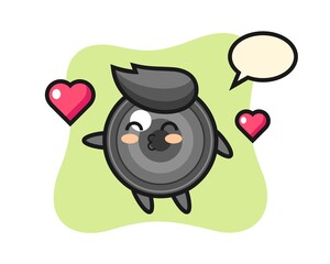 Camera lens character cartoon with kissing gesture
