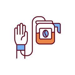 Coffee addiction RGB color icon. Excessive caffeine consumption. Harmful use. Psycho-stimulant. Caffeinated beverages. Emotional weariness and exhaustion. Coffee abuse. Isolated vector illustration