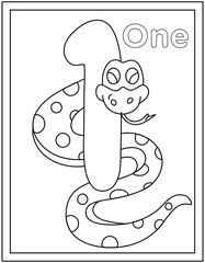 
Hand drawn vector of one coloring page, numerical digit 

