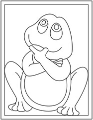 Cute frog coloring page designed in hand drawn vector 