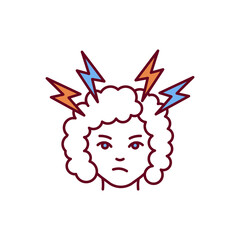 Nervousness RGB color icon. Nervous state. Anxiety, irritation. Body stress response. Panic attacks. Boosting adrenaline production. Restless and tense feeling. Isolated vector illustration