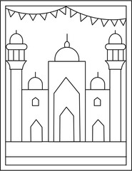 
Mosque coloring page designed in hand drawn vector 

