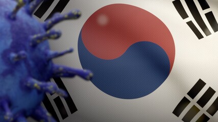 3D illustration Korean flag waving and Coronavirus 2019 nCov concept. Covid19