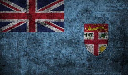 Fiji flag with the effect of crumpled paper and grunge