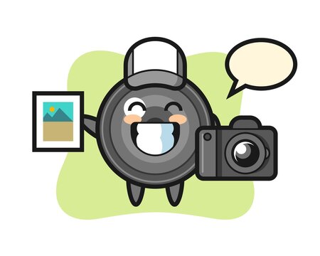 Character illustration of camera lens as a photographer