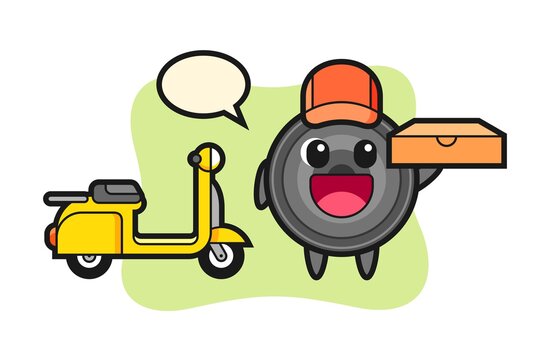 Character illustration of camera lens as a pizza deliveryman
