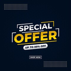 special offer dark blue white and yellow abstract sale banner promotion shop now 