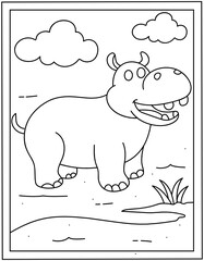 
A wild hippopotamus in colouring page vector 


