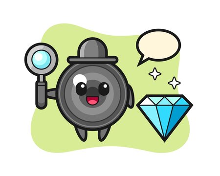 Illustration of camera lens character with a diamond