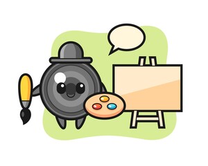 Illustration of camera lens mascot as a painter