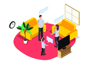 People talking at home 3D isometric vector concept for banner, website, illustration, landing page, flyer, etc