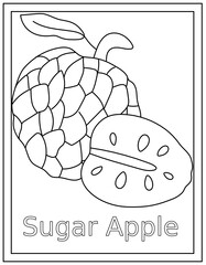 
Sugar apple coloring page design in hand drawn vector 

