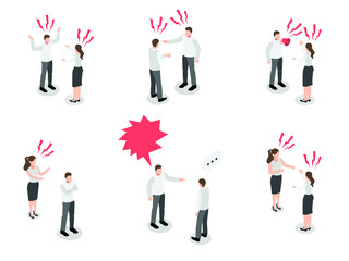 People arguing 3D isometric vector concept for banner, website, illustration, landing page, flyer, etc