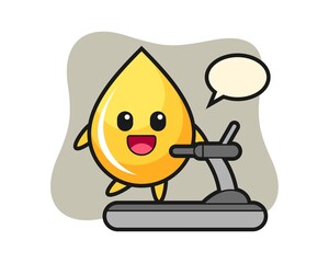 Honey drop cartoon character walking on the treadmill
