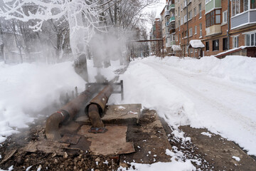 heating main break at a residential building