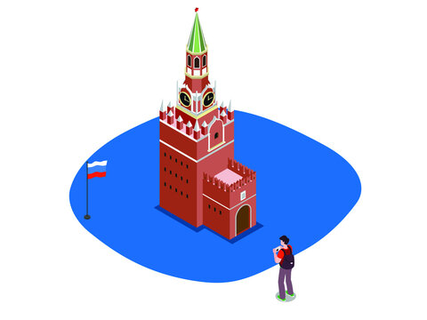 Moscow Clock Tower 3D Isometric Vector Concept For Banner, Website, Illustration, Landing Page, Flyer, Etc