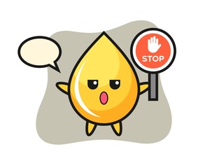 Honey drop character illustration holding a stop sign