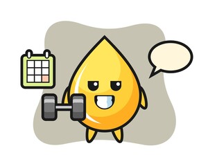 Honey drop mascot cartoon doing fitness with dumbbell