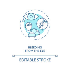 Bleeding from the eye concept icon. Emergency eye exam reasons. Caused by small broken blood vessel and capilars idea thin line illustration. Vector isolated outline RGB color drawing. Editable stroke