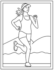 
Jogging drawing in coloring page design template 

