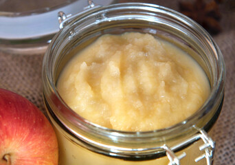 Fresh homemade apple sauce in a jar