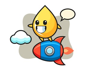 Honey drop mascot character riding a rocket