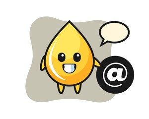 Cartoon illustration of honey drop standing beside the At symbol