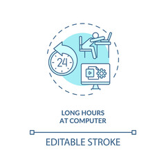 Long hours at computer concept icon. Dry eye causes. Dried eyes due to lack of blinking and liquid idea thin line illustration. Vector isolated outline RGB color drawing. Editable stroke