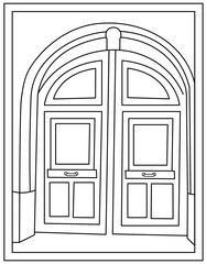 
Line vector of doorway colouring page


