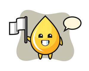 Cartoon character of honey drop holding a flag