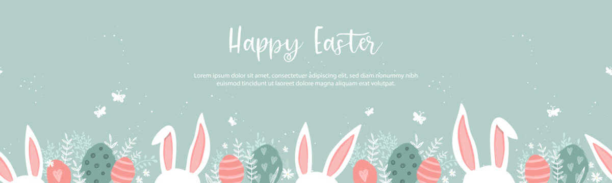 Cute Hand Drawn Easter Template, Cute Doodle Style, Great For Backgrounds, Banners, Wallpapers, Invitations, Flyer - Vector Design