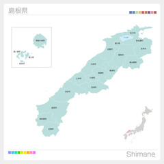Fototapeta premium 島根県の地図・Shimane（市町村・区分け）