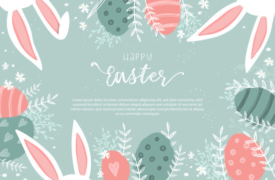 Cute hand drawn Easter template, cute doodle style, great for backgrounds, banners, wallpapers, invitations, flyer - vector design