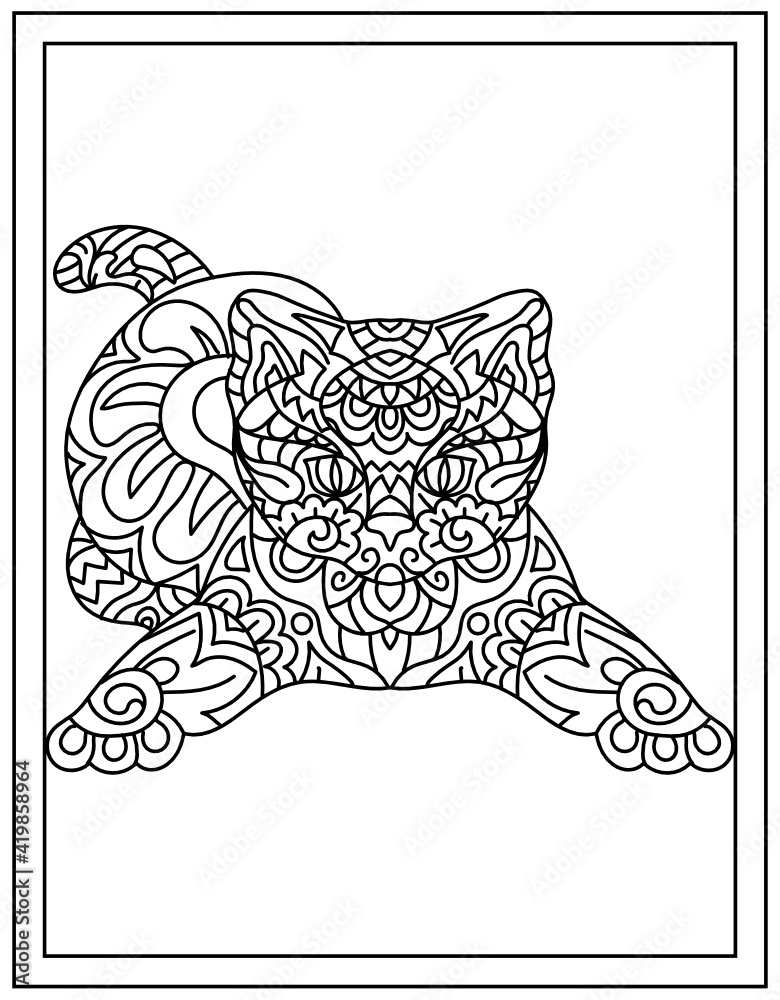 Wall mural cat mandala hand drawn vector design template