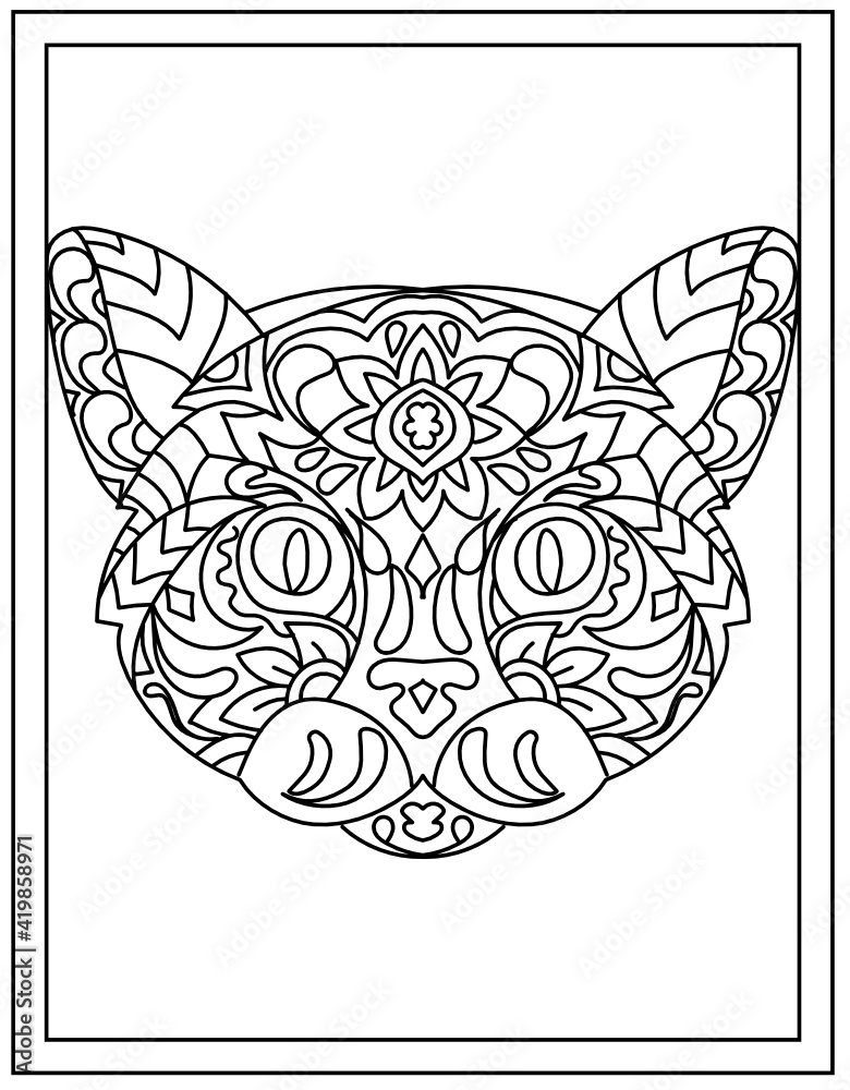 Wall mural 
Cat mandala hand drawn vector design template 

