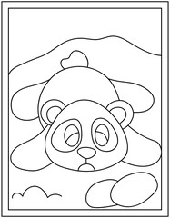 
A colouring page of panda animal drawn with line vector 

