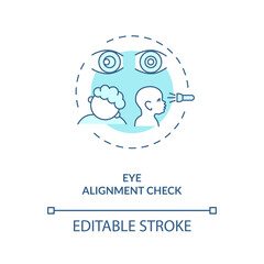 Eye alignment check concept icon. Eye screening for children. Comparing the natural light reflex of both eyes idea thin line illustration. Vector isolated outline RGB color drawing. Editable stroke