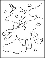 
A unicorn colouring page, editable vector 

