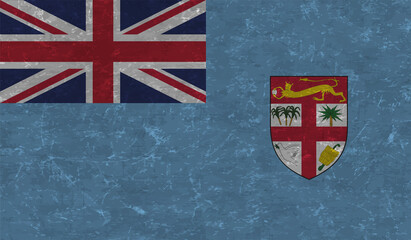 Fiji flag with the effect of crumpled paper and grunge